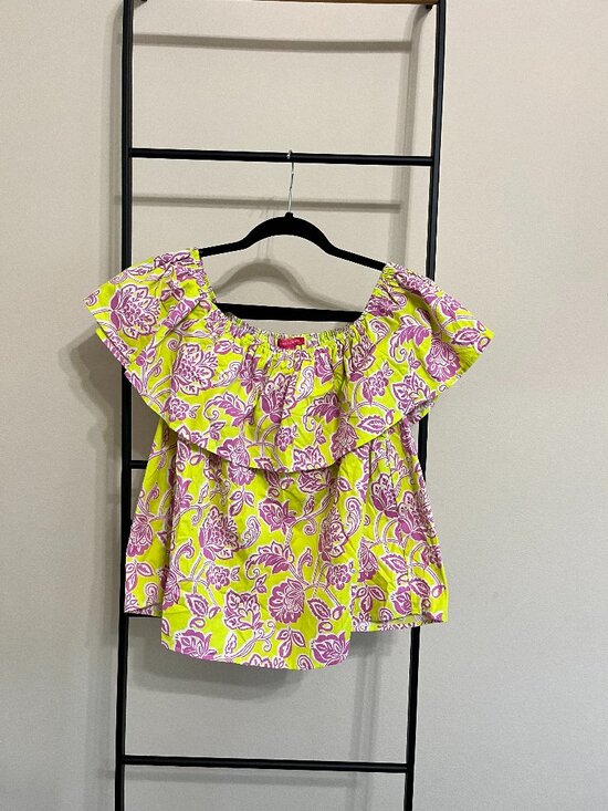 Flying Tomato Tops - NWT Flying Tomato Floral Ruffle Vibrant Festival Boho Top 100 % Cotton M